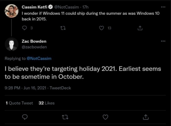 Windows11稳定版何时发布 消息称最快今年10月
