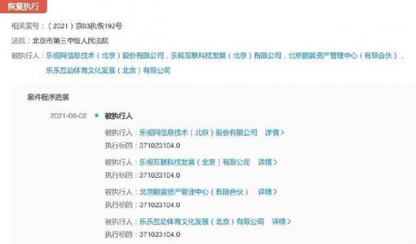 乐视网被强制执行超3.7亿元 累计被执行达16.5亿元！