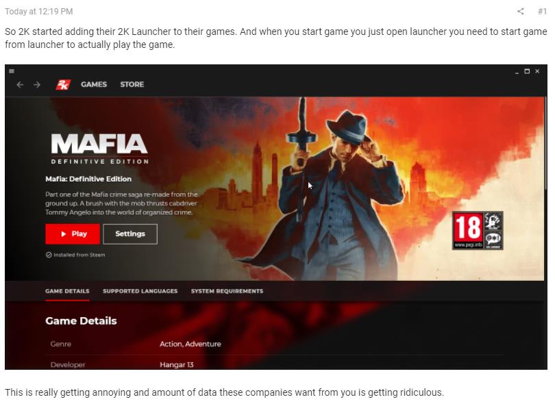 2K游戏在Steam现需通过启动器启动 玩家纷纷抗议