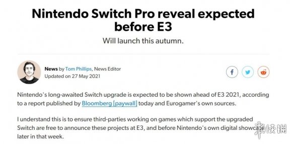 又一外媒爆料Switch新机：为了在E3上公布升级版游戏