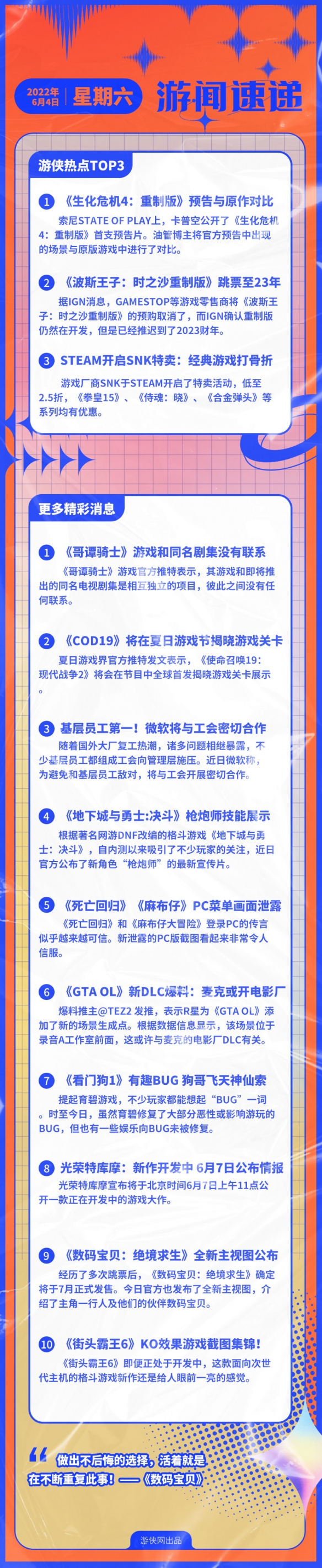 游侠早报：《时之沙：重制版》跳票 SNK开启大特卖