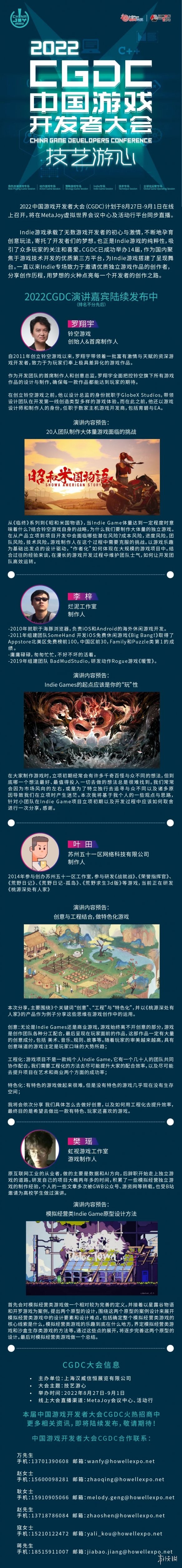 2022中国游戏开发者大会Indie专场部分嘉宾&话题曝光！