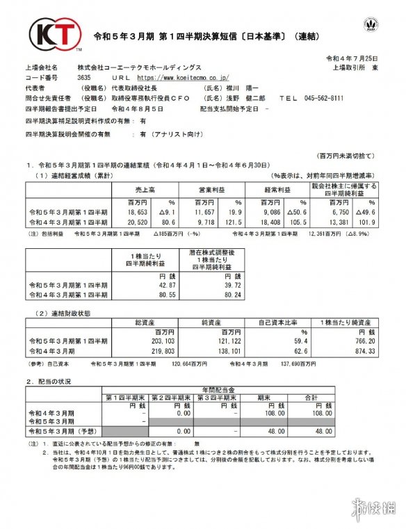 光荣特库摩Q1财报公布：销售额减少 但营业利润大增！