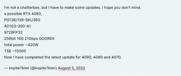 性能超3090Ti 33%！英伟达RTX4080显卡最新信息爆料