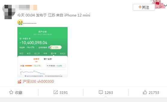 投资者晒炒股收益亏损1040万 网友：晒惨“天花板”