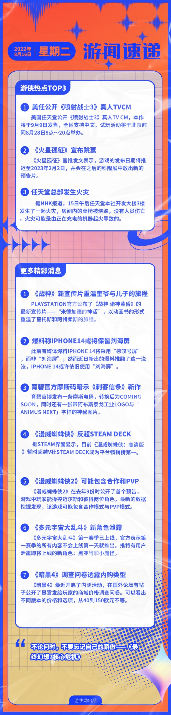 游侠早报：任天堂总部发生火灾 《战神》回顾游戏旅程