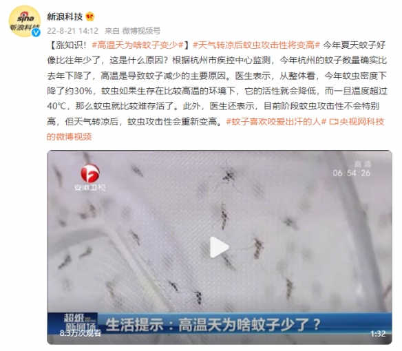 今年夏天为何感觉蚊子少？医生：蚊子已经热得断气了
